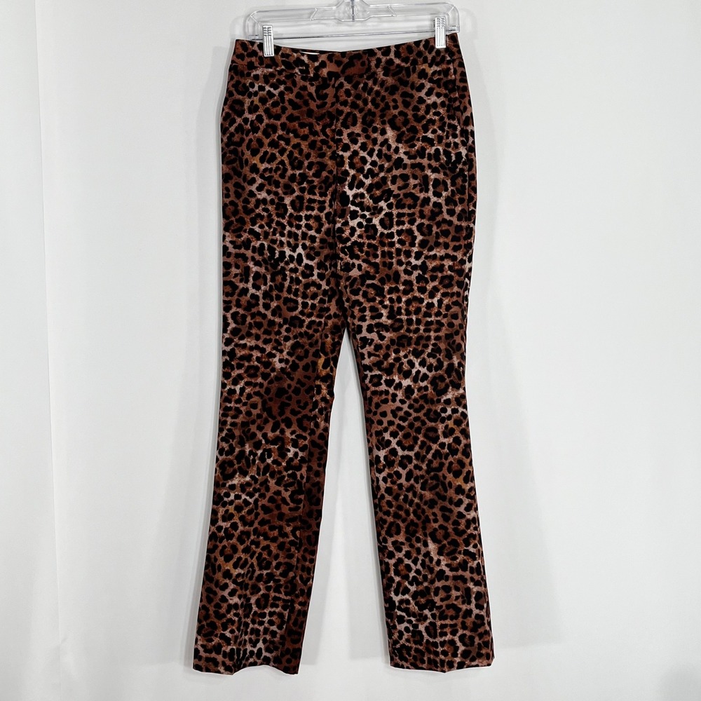 Zara Womens Leopard Print Straight Leg Pants Brown Animal Print Size S